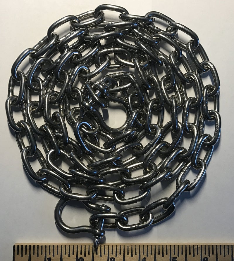US Stainless سلسلة مرساة من الفولاذ المقاوم للصدأ 316 بوصة 3/16" أو 5 مم بطول 6 أقدام مع حلقات - Image 2